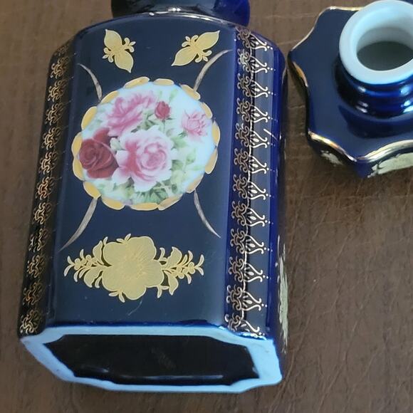 Vintage Limoges France Cobalt Blue Porcelain Jar 6” Tall Gold Gilt - Picture 7 of 13